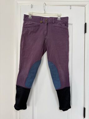Ovation Women's Purple Riding Breeches with Blue Knee Patch